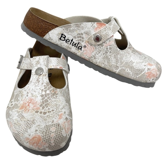 Betula By Birkenstock Floral Pink Brown Boston Clogs Size Ladies 7 Mens 5 - Picture 2 of 11